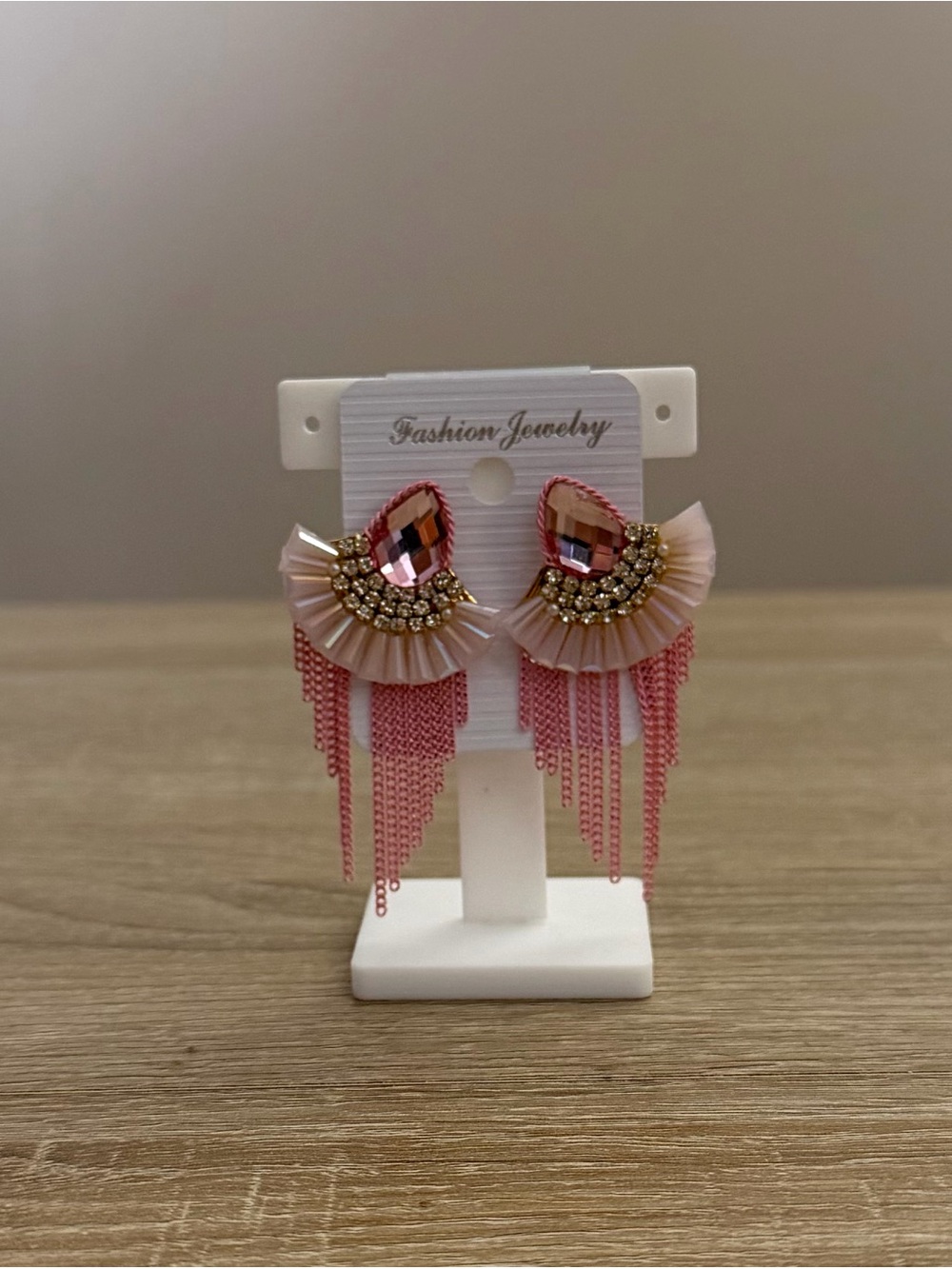 Blush Pink Teardrop Glass Statement Tassel Earrings NWT